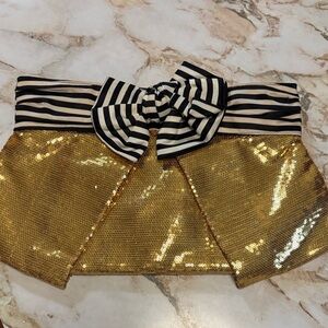 Beverly Feldman Gold and Black Striped Clutch